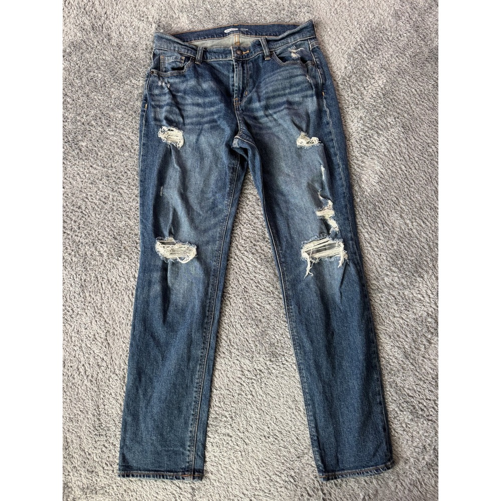 Old Navy Womens Boyfriend Mid-Rise Jeans 2 Blue Distressed Denim